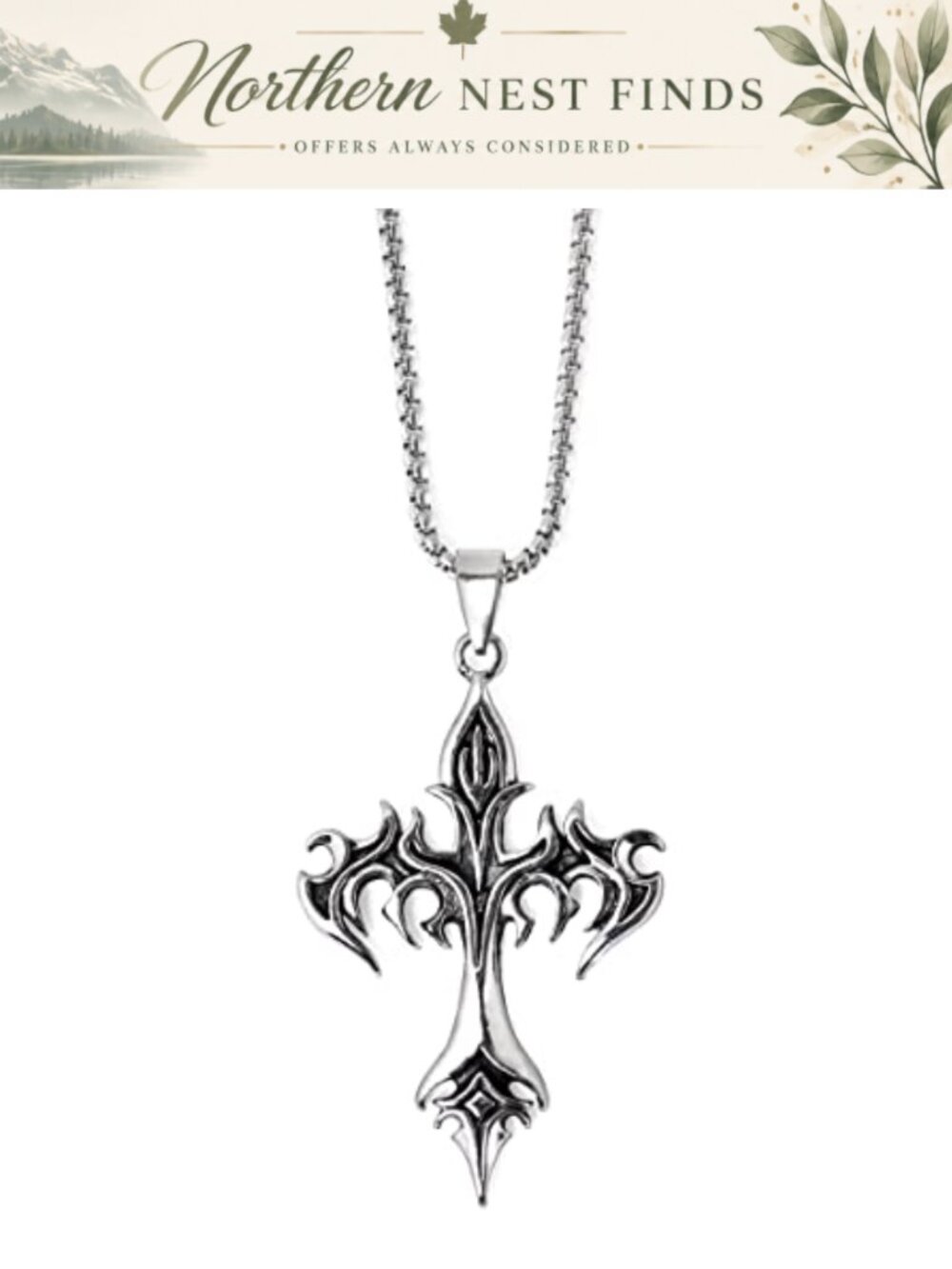 Gothic Flame Cross Pendant Necklace Zinc Alloy Choker Goth Jewelry Gift